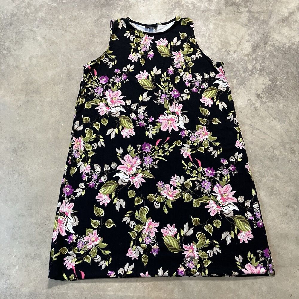 J.Jill Wearever Collection Dress Womens Medium Black‎ Floral Sleeveless